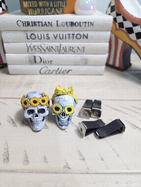 🌻 Sunflower Sugar Skull Car Air Freshener Vent Clips (2-Piece Set) 💀
